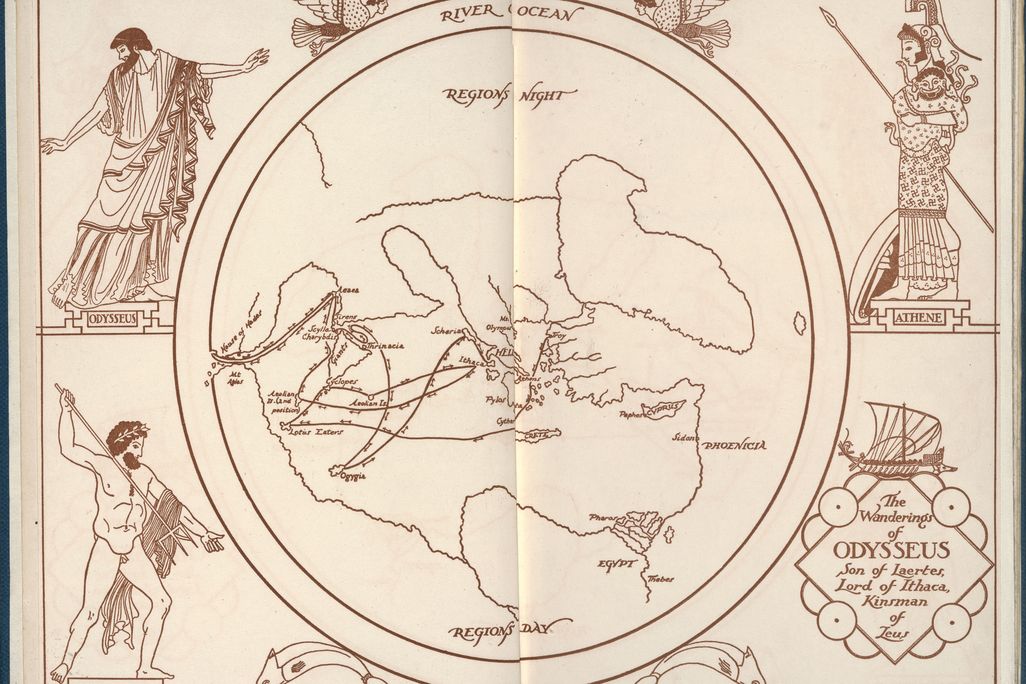 A map of Odysseus' travels around the Mediterranean