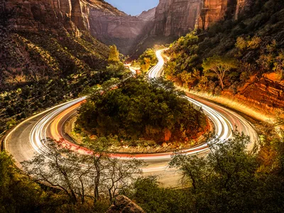 Making a U-turn is more fun when traveling the Mount Carmel Highway in Zion National Park.

