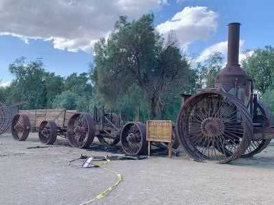 The fire destroyed one of the historic &quot;20-mule team&quot; wagons from the late 19th century. A steam tractor named &quot;Old Dinah&quot; survived.


