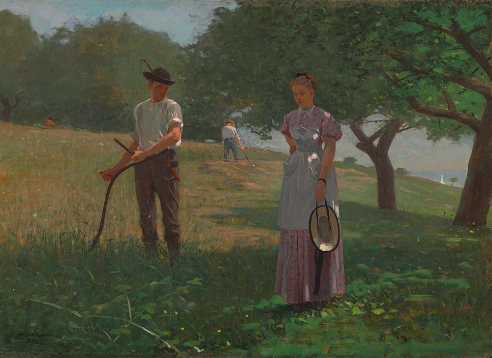 Painting of a couple in a field