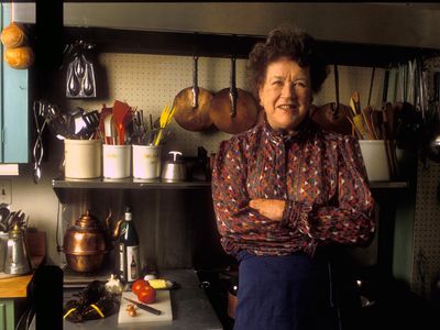 Julia Child in the kitchen of her Cambridge home in 1983