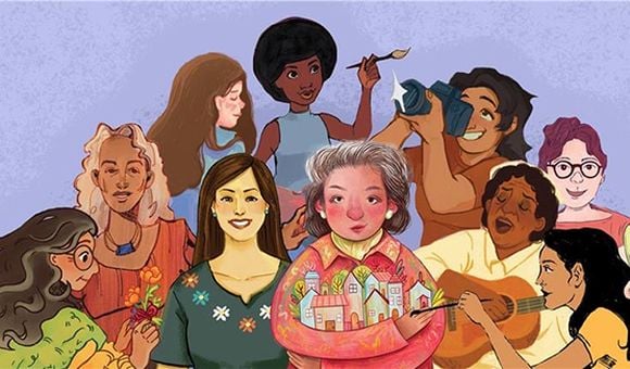 An illustrated group of 10 women artists