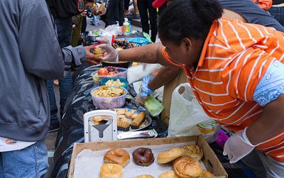 A food distribution line at the Occupy Wall Street protests in Manhattan