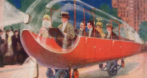 The automobile of 1973 as imagined in 1923 on the cover of Science and Invention magazine