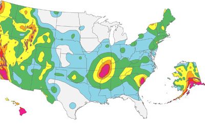 Earthquake hazard map for the United States