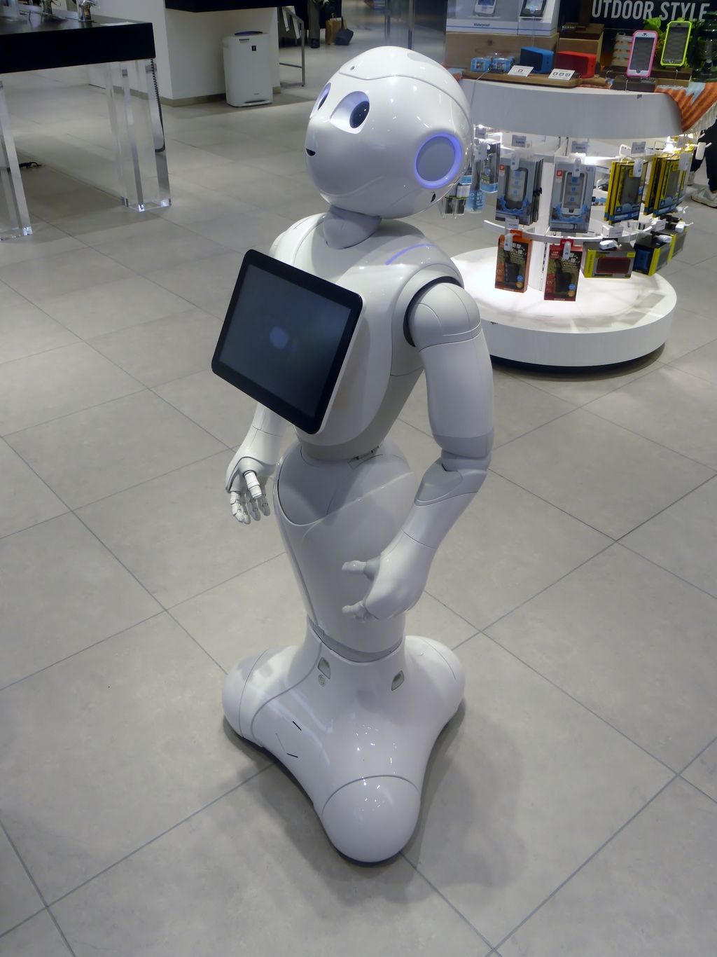 Pepper, a social companion robot, in a retail environment.