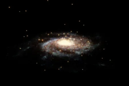 The positions of the globular clusters used to estimate the mass of the Milky Way.