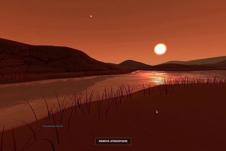 The imagined surface of Kepler-186f, an Earth-size planet orbiting a small red star.