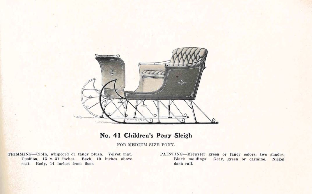 Early 20th century illustration of horse drawn sleigh