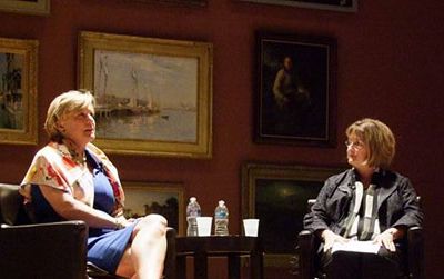 Jo Ann Gillula interviews Susan Ford Bales, left, daughter of President Gerald Ford, about what it was like to live in the White House.