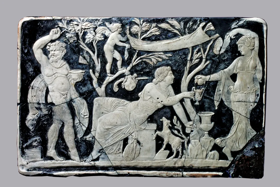 Glass-cameo furniture panels depicting Bacchus and Ariadne