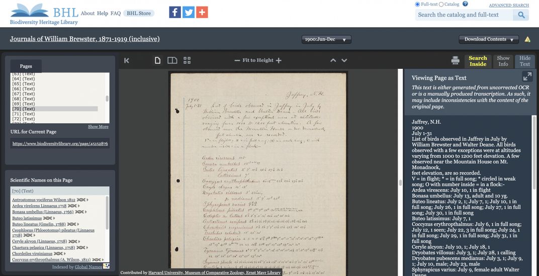 Screenshot of digitized journal in Biodiversity Heritage Library platform.