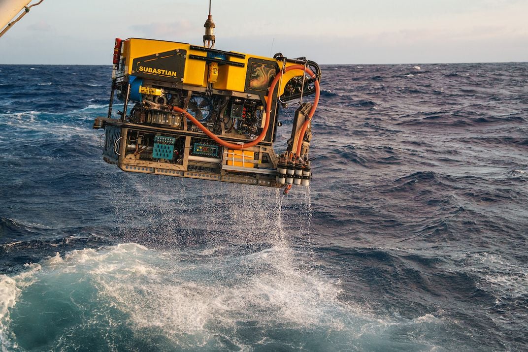 an ROV is pulled out from the ocean