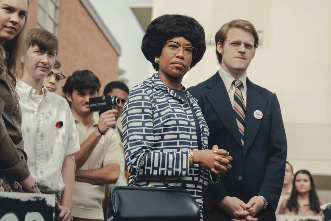 Regina King as Shirley Chisholm and Lucas Hedges as Robert Gottlieb in Shirley