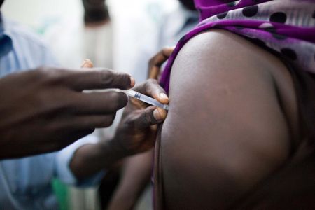 Hospital staff in West Darfur receive the yellow fever vaccine.
