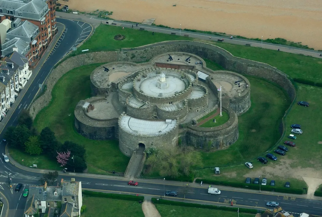 An aerial view of Deal Castle, one of Sandown's sister fortifications