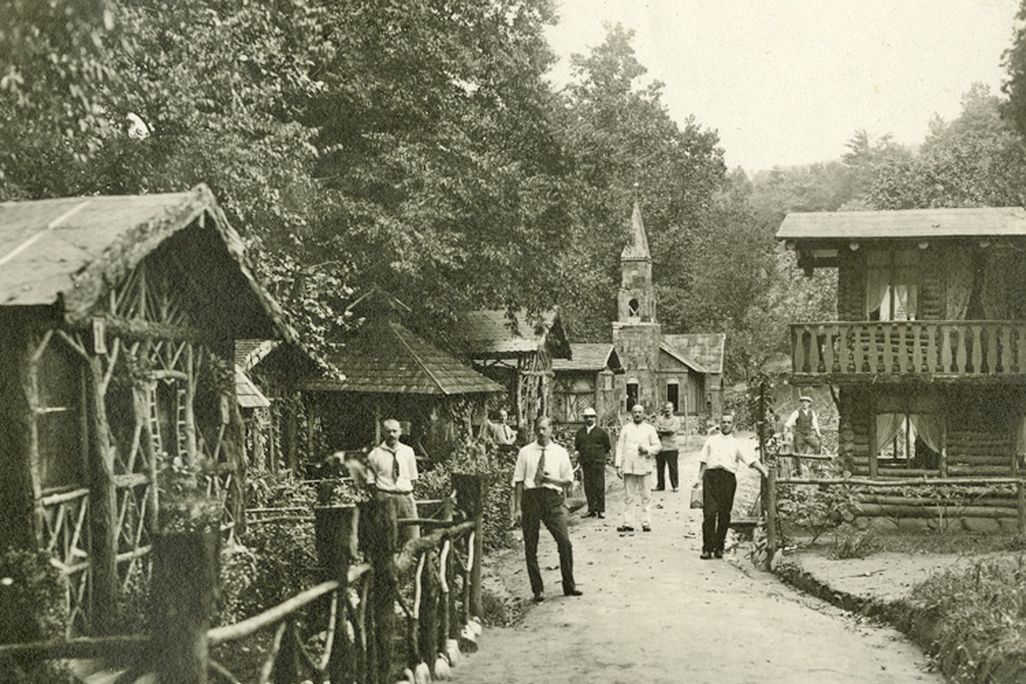 Village street with church, Hot Springs, NC
