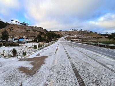 Many videos and photos shares on social media showed areas dusted with up to an inch of snow and trees slicked with thick ice. Pictured: Sao Joaquim Brazil

