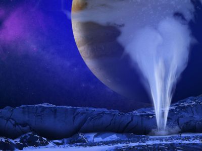 Artist's concept of a water vapor plume on Europa.