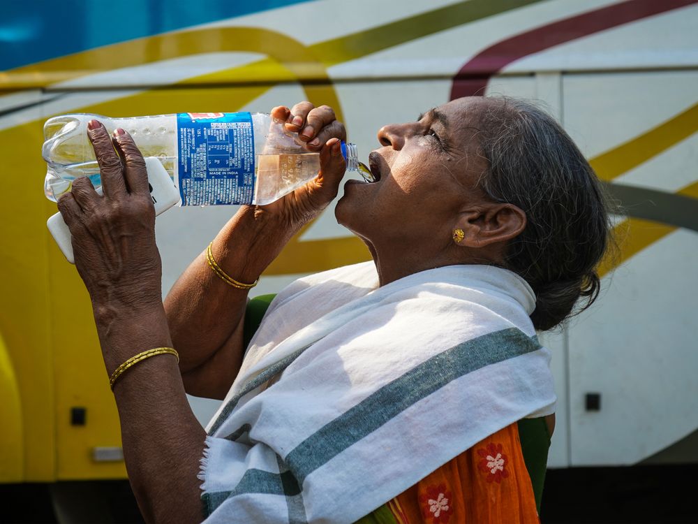 A woman drinking water