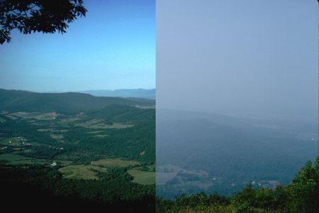 The view looking into the Shenandoah Valley can be hugely obscured by haze.