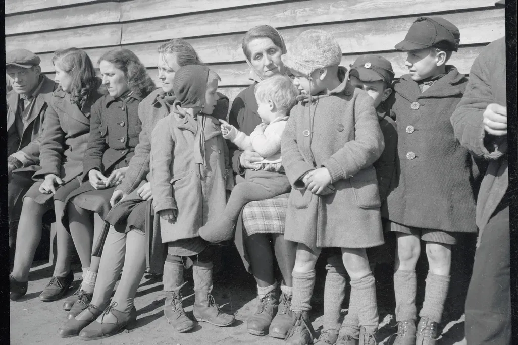 Mother and eight children at displaced persons camp