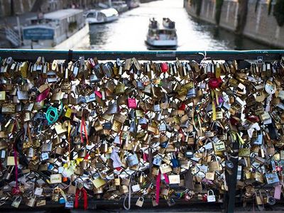 Love Locks on the Pont de l'Archevêché bridge in 2012.