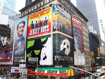 Broadway posters as seen in the summer or 2011, when&nbsp;Phantom of the Opera&nbsp;was still running, more than two decades after it opened.