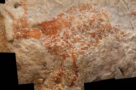 This painting of a cattle-like animal in a Borneo cave has been dated at at least 40,000 years old, making it the oldest known figurative rock art in the world. 