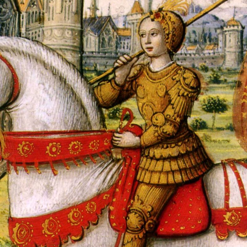 Illustration of Joan of Arc, a historical figure from the 1400s