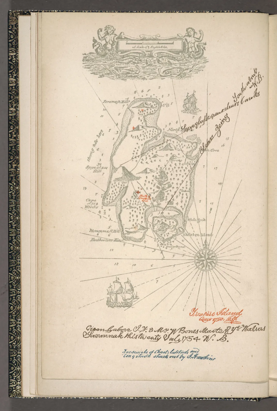 A map of Treasure Island on one page of a book