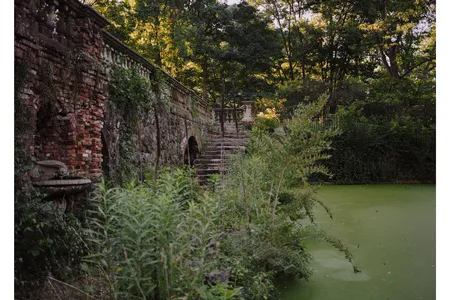 Steps lead to one of the pools that Louise du Pont Crowninshield had built among the remains of the former powder mill.