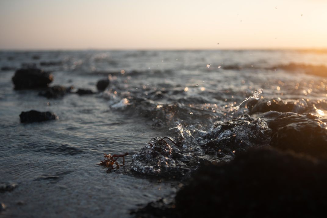 water bubbles and splashes on the coast