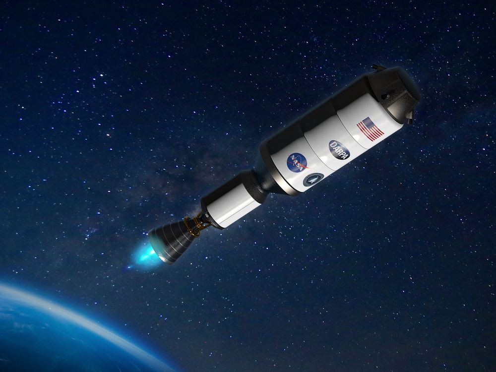 Artist's concept of a spacecraft flying away from Earth