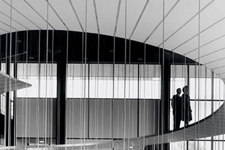 At Convair Astronautics in San Diego, an aluminum ramp took visitors from the lobby to the executive offices.