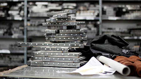 Steel rule dies that are used to cut leather for mass production Location: Baikal Inc. Handbag Manufacturer