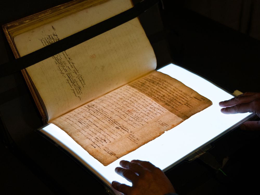 A lightsheet used to reveal hidden text in one of the manuscripts of William Camden's Annals