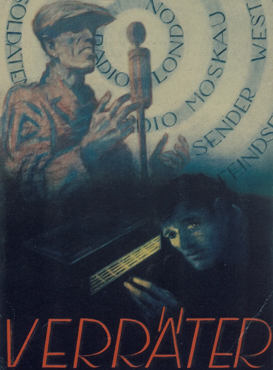 In 1939, the Nazis passed a law prohibiting Germans from listening to foreign radio. But the ban was tough to enforce, and by 1944, authorities turned to posters like this one that branded scofflaws as the enemy, labeling them “Verräter,” or traitors.