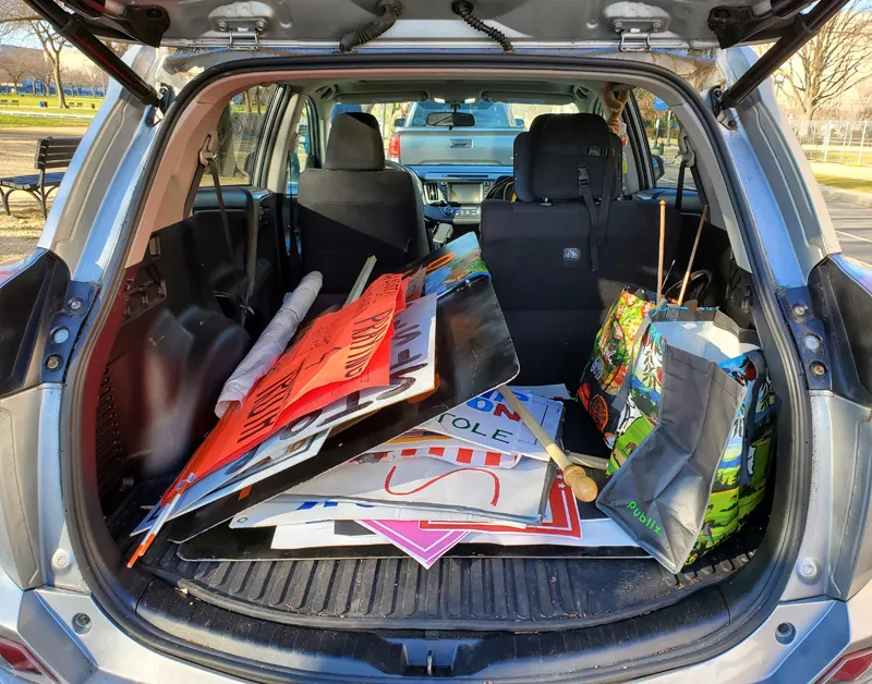 The trunk of Frank's car after three hours of collecting.
