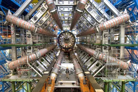 A view of the installation of the ATLAS portion of the Large Hadron Collider at CERN. 