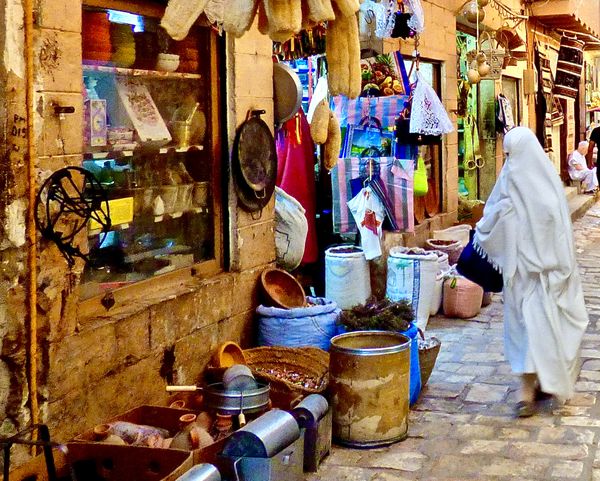 Lady in Traditional Dress of the M'Zab Valley, Algeria at a Market Souk thumbnail