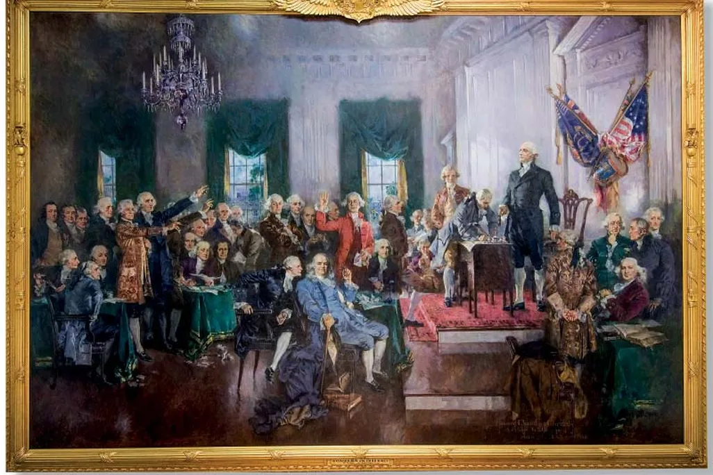 a painting showing the signing of the U.S. Constitution