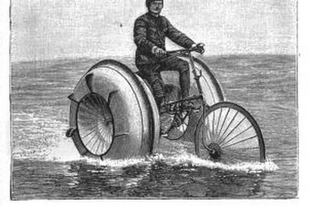 The late 19th and early 20th centuries were full of inventions such as this--the "Pinkert Navigating Tricycle," which was meant to be used on water.