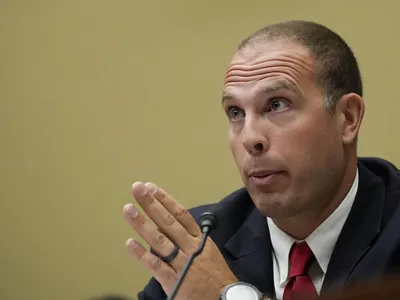 David Grusch, former national reconnaissance officer representative of the UAP Task Force at the U.S. Department of Defense, testifies during a House Oversight Committee hearing.
