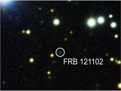 The field surrounding the apparent source of the repeating burst FRB 121102, first discovered in November of 2012.
