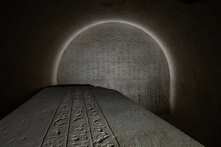 The north wall of an&nbsp;ancient Egyptian burial chamber decorated with spells protecting against snake bites