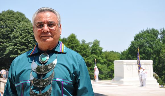Captain Jefferson Keel (U.S. Army retired), Lieutenant Governor of the Chickasaw Nation, visiting the Tomb of the Unknown Soldier at Arlington National Cemetery. (Courtesy of Jefferson Keel)