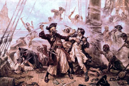 A romanticized 1920 depiction of the capture of Blackbeard, one of history&#39;s most notorious pirates