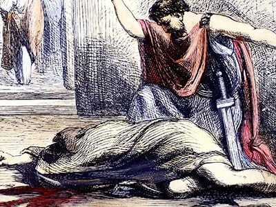 In 44 B.C., dictator-for-life Julius Caesar is assassinated by conspirators led by Marcus Junius Brutus.