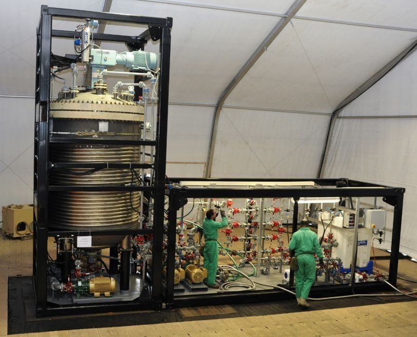 The Field Deployable Hydrolysis System is built to neutralize chemical weapons on site.